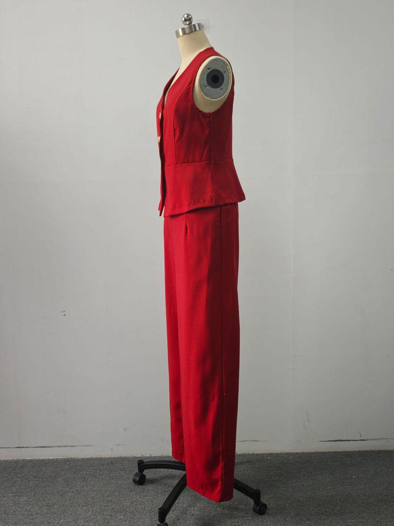 Elegant Women's V-neck Vest & Long Pants Summer Two-piece Set