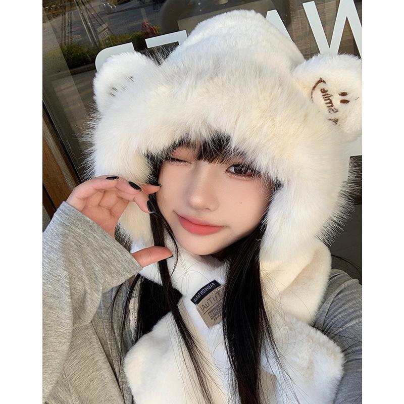 

Плюшевый комплект из двух предметов: зимняя женская милая шапка-шарф, универсальный шарф с защитой ушей и от холода, интегрированная утолщенная шапка-пуловер