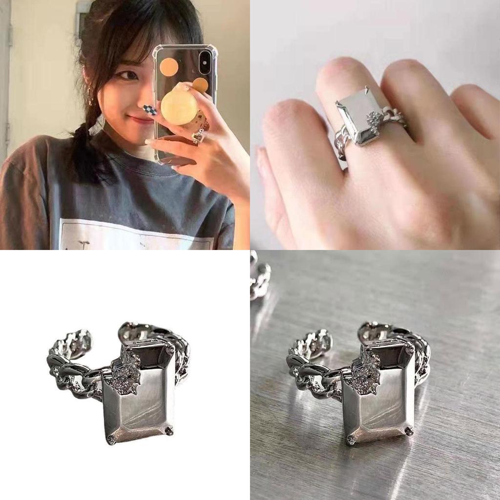 Stylish Broken Texture Square Cut Adjustable Ring Perfect For Chic Gift Occasions