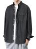 ANONIE Long Sleeve Denim Slim for and Chest Size 2XL Men's Shirt, Fit, Collared, Casual, Spring, Summer, Fall, Lightweight, Pocket, Black,