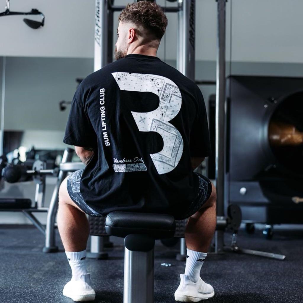 Summer Sports Print Men's Loose Tshirts High Street Round Neck T-shirt Fitness Short Sleeves Tops