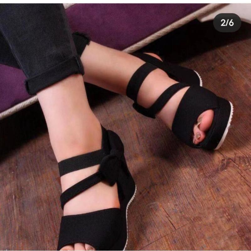 

Chang large size flat-bottomed wedge sandals women s spring and summer new muffin thick-soled fish mouth sandals 36 чёрный