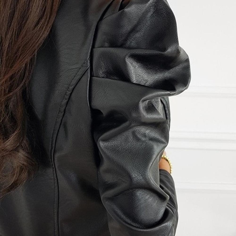 Spring and Autumn Women's Fashion PU Leather Pleated Suit Jacket