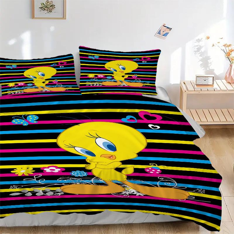 3pcs Tweety Bird Cover Set, Bedding Set, Soft Comfortable Duvet Cover, For Bedroom, Guest Room (1*Duvet Cover + 2*Pillowcases, Without Core) 135x200cm