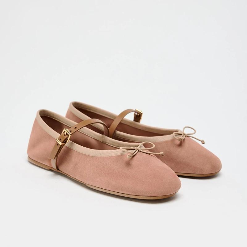 Fashion Cute Pink Suede Velvet Ballet Flats Women Elegant Bow Designer Flats for Girls Light Comfort Mary Jane Shoes Loafers Woman Shoes