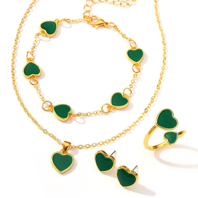 Heart-shaped Jewelry Set, Fashionable and Romantic, Exquisite Asymmetrical Love Heart Pendant, Four-piece Set of Jewelry.
