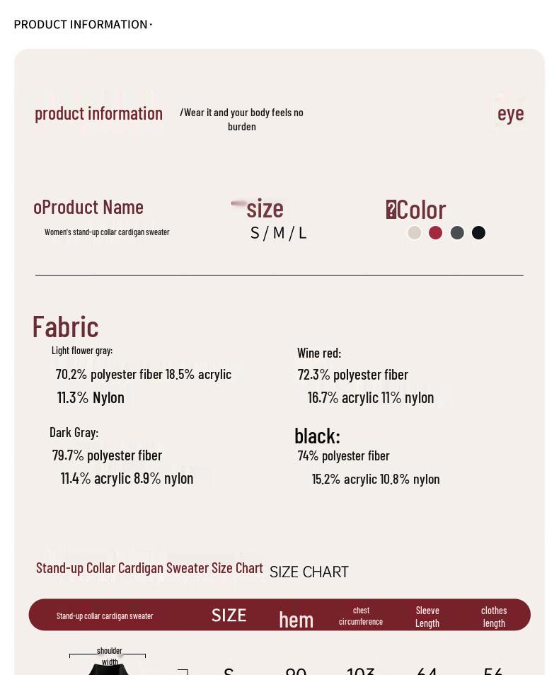 Warrior Women's Stylish Stand Collar Cardigan Sweater