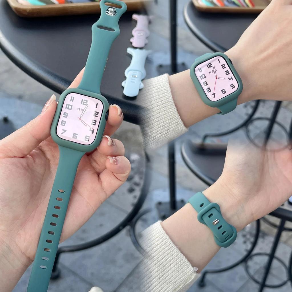Case +Silicone Strap for Apple Watch Band 44mm 45mm 8 7 40mm 42 38 49mm Sport Watch Band for IWatch Series 9 8 7 6 SE 5 4 3 2 1