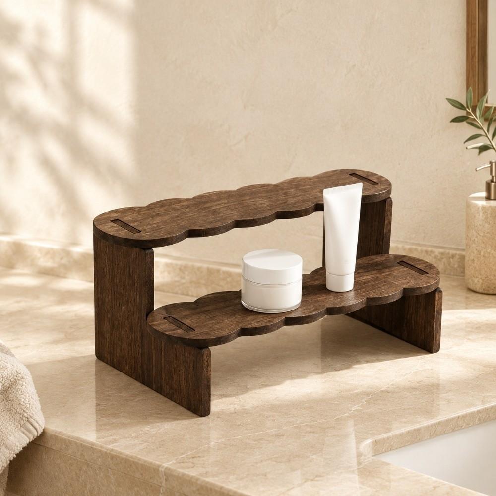 Wave Edge/Straight Edge Wood Display Shelf 2 Tiers Bracelet Bead Display Rack Living Room