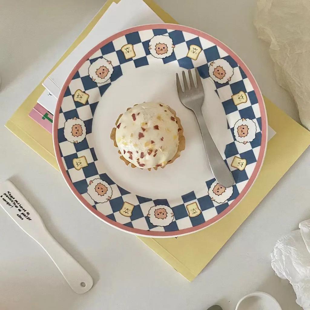 Cute Creative Porcelain Plate Korean Style Cartoon Household Tableware Breakfast Toast Plates Ceramic Kitchen Supplies 8inches