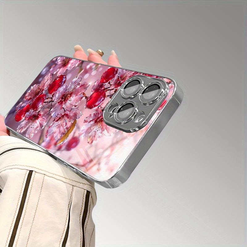 Pink Waterdrop Cherry Blossoms Pattern Tempered Glass Phone Case For iPhone 17 16 15 14 13 12 11 Pro Max 16 Plus 17 Air Cover