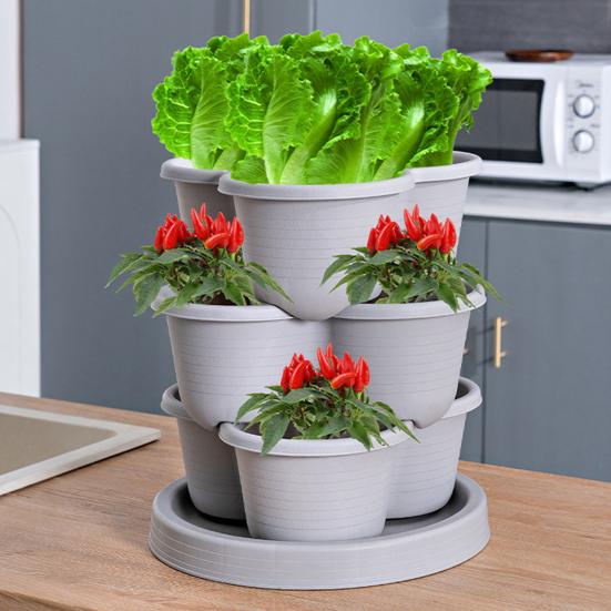Stackable Flower Pot Vertical Garden Planter with Water Drainage Multi-tier Planter Tray with Wheels for Growing Vegetables And Succulents