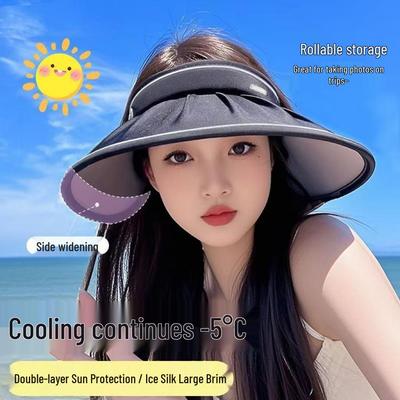 Women's Summer Foldable Ice Silk Sunshade Hat with Open Top and Large Brim