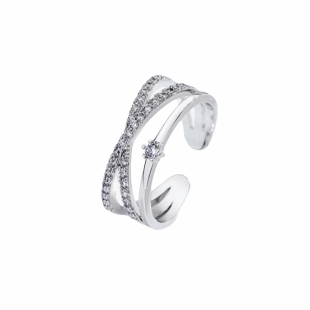 Elegant Zircon Crossed Rings Luxury Plain Ring Exquisite Crystal Finger Rings  For Girls