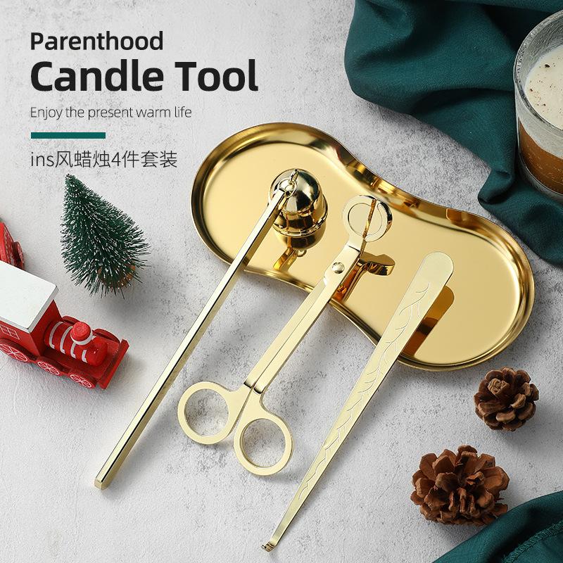 Candle Care Kit Stainless Steel Candle Wick Trimmer Cutter Snuffer Dipper 4Pcs Rose Gold