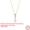 EFFIE QUEEN Genuine 925 Silver 14k Gold Round Pearl & Zirconia Pendant Necklace Banquet Jewelry for Women Wedding Party GPN98