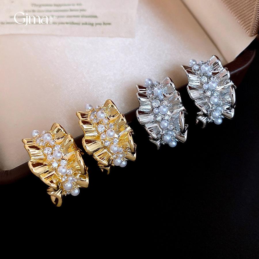 14k real gold electroplated C-shaped zircon pearl stud earrings exquisite and elegant court style earrings earrings women