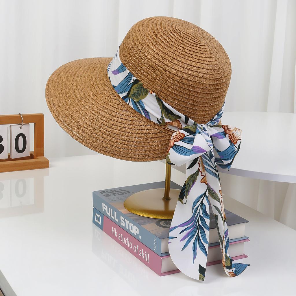 Lace Bow Straw Hat Women's Summer French Large Brim Sunscreen Hat Seaside Beach Vacation Sun Hat