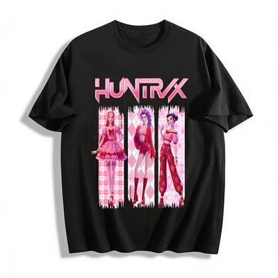 Y2K Pink HUNTRX Girl Group Print T-Shirt Trendy Cool Girl Loose Casual Crew Neck Short Sleeve Top Pure Cotton T-shirt