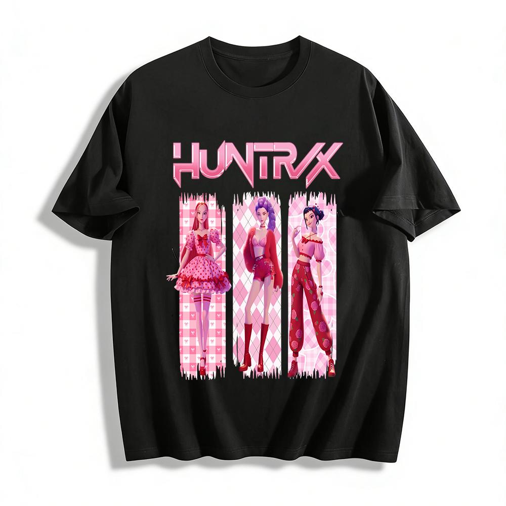 

Y2K Pink HUNTRX Girl Group Print T-Shirt Trendy Cool Girl Loose Casual Crew Neck Short Sleeve Top Pure cotton T-shirt 6XL
