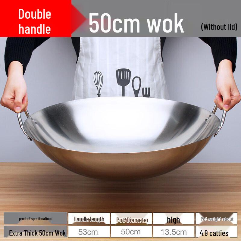Homeglen Extra-Thick Stainless Steel Double-Handle Round Bottom Wok