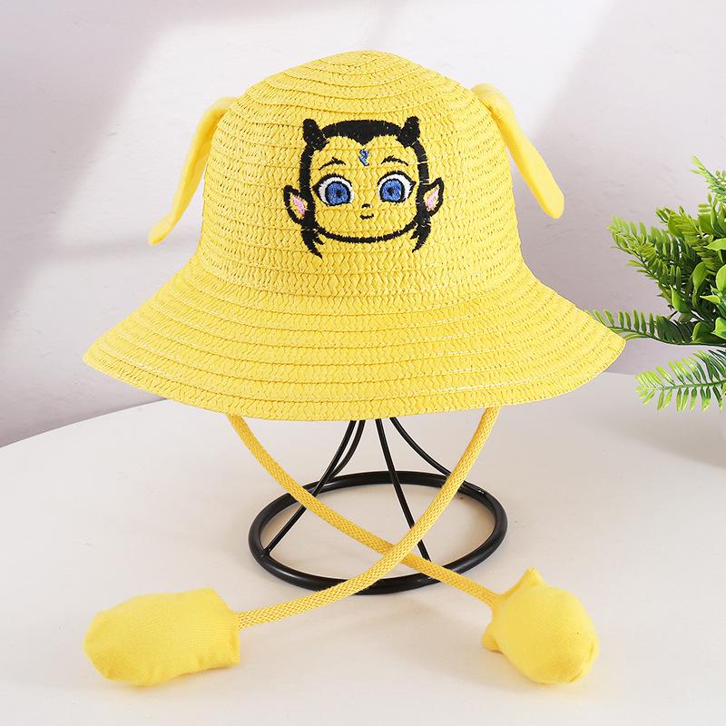Rabbit Hat Children'S Straw Hat Summer Sunscreen Visor Hat Ear Moving Hat Nezha Aobeng Airbag Hat