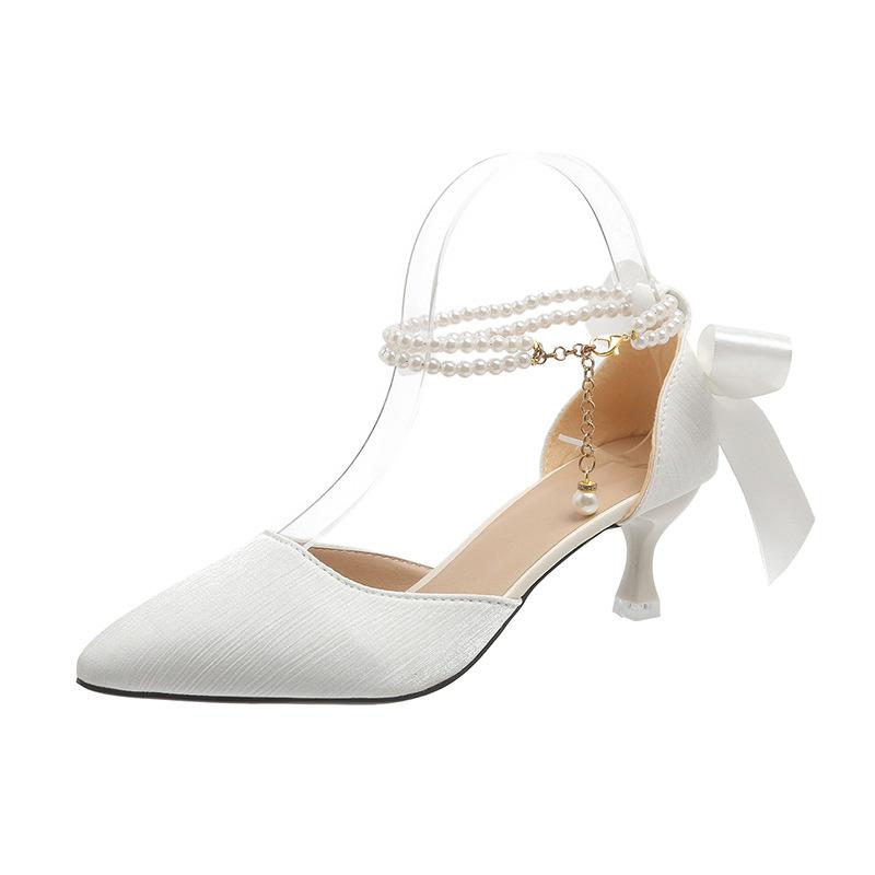 

French high heels, thin heels, pointed head temperament 2025 summer new hollow bow socialite fashion shoes 34