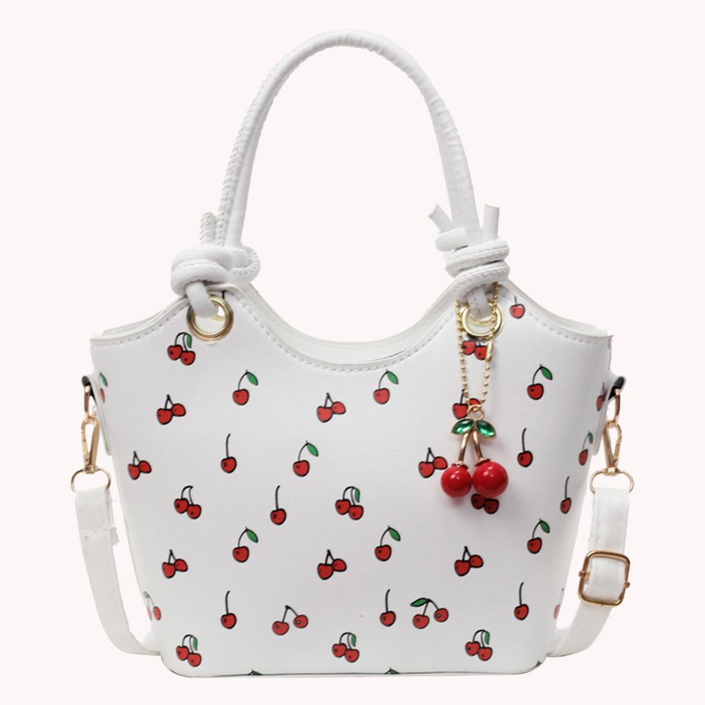 PU Leather Bucket Fashion Shoulder Bag for Women Ladies Cherry Printed Crossbody Bag Trendy Top-handle Bag with Adjustable Strap