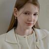 Lewe Pearl Tie Ribbon One-touch Earring (Silver/Gold)