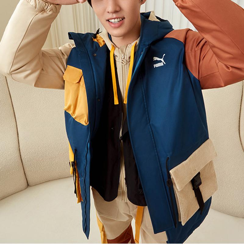 Puma Retro Colorblock Multi-Pocket Warm Mid-Length Hooded Down Jacket Men Outerwear Multicolor 534676-65