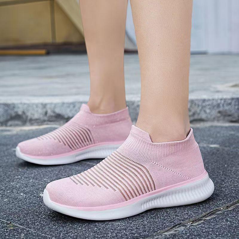 Woman's Summer New High Top Mesh Casual Sports Shoes Soft Sole Non Slip Round Toe Lightweight Slip On Big Size Walking Shoes