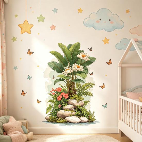 Banana Leaves Window Sticker, Self-Adhesive Waterproof Wall Decal for Living Room Bedroom Entrance Hall Home Decor