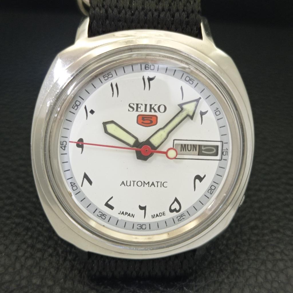 SEIKO 5 AUTOMATIC JAPAN MENS 6619A VINTAGE ARABIC WHITE DIAL WATCH a702443-5 R124-a702443