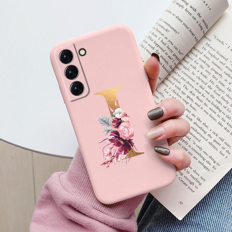For Samsung Galaxy S22 S 22 Plus Case Flower Gold Letter A Z Soft Silicone Phone Cover For Samsung S22 Ultra Bumper S22+ Shell