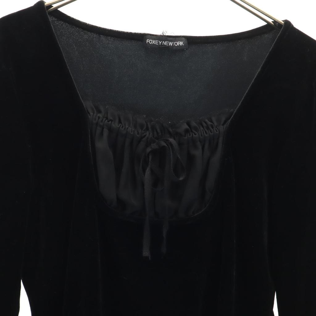 FOXEY NEW YORK made in Japan 7 minutes sleeve Velor blouse 40 black Women Used