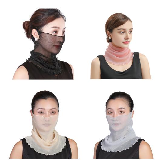 Chiffon Neck Gaiter with Earloops for Women Breathable UV Sun Protection