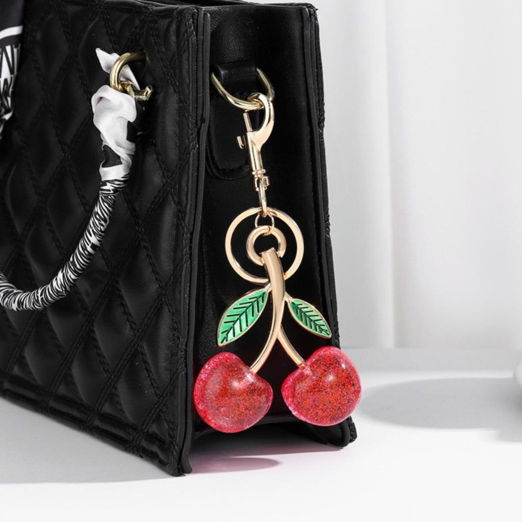 Glitter Cherry Bag Accessory Fashion Keychain Alloy Resin Texture Cherry Keyrings Suitable for Party and Casual Outfits
