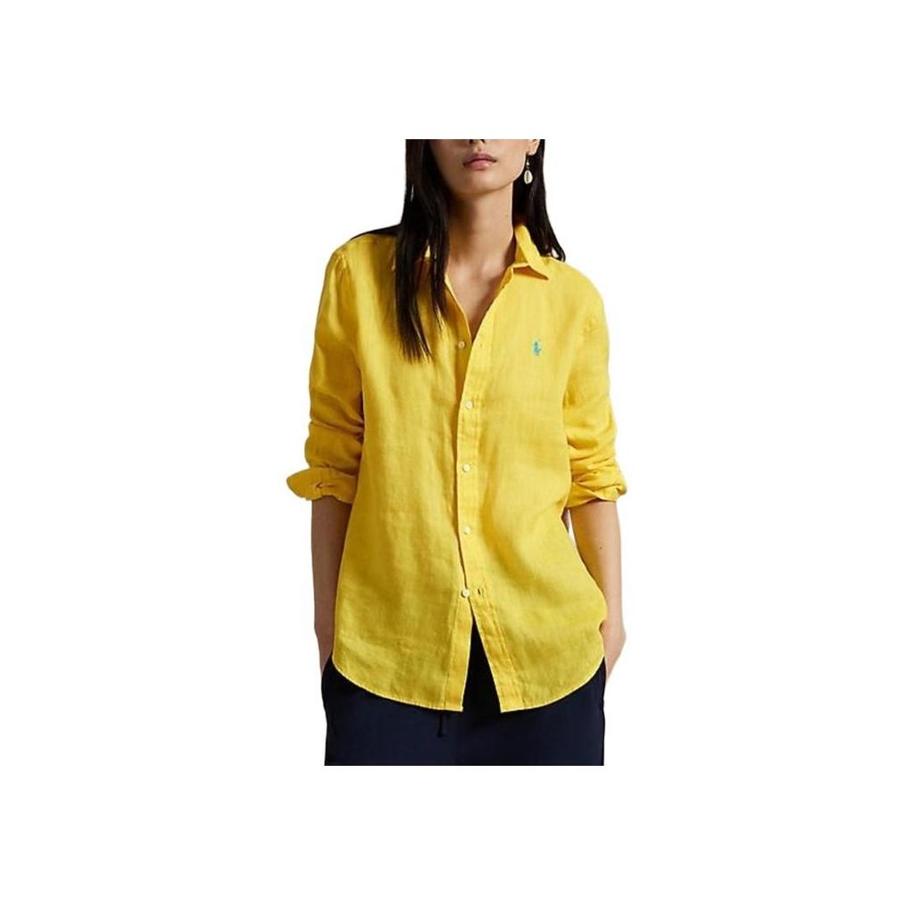 Polo Ralph Lauren Solid Logo Single-Breasted Long Sleeve Shirt Women Shirts Yellow WMPOSHTNDO20757730