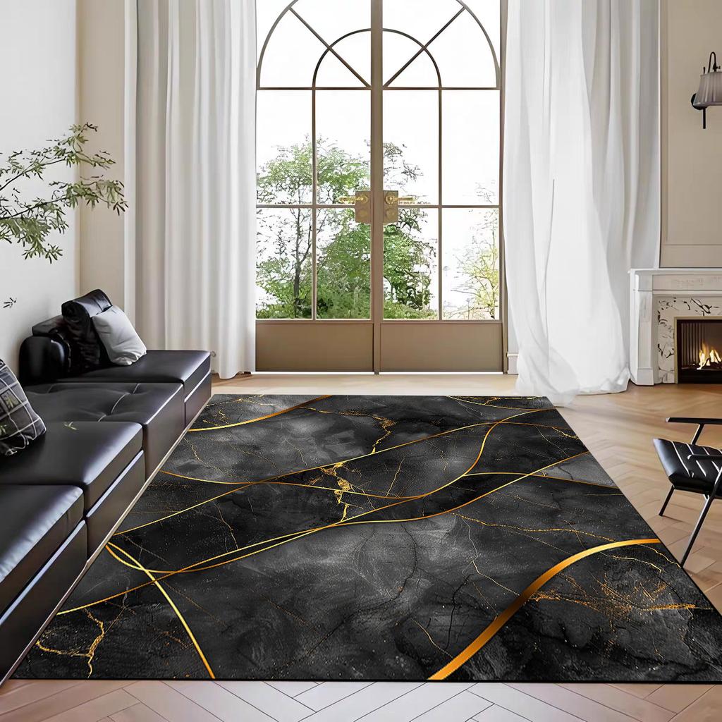 Modern Luxury Marble Carpets for Living Room Decor Fashion Gold Wire Sofa Side Coffee Tables Mat Non-slip Washable Bedroom Rugs