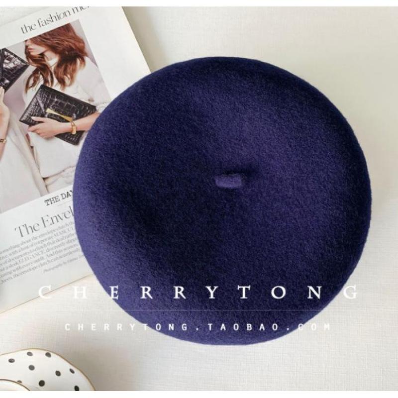 

Осенне-зимний кашемировый берет однотонный шерстяной зимний ретро теплый шляпа художника шерстяная шляпа-бутон женская average size тёмно-синий