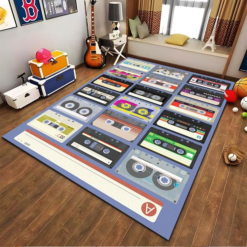 Retro Style Cassette Tape Pattern Printed Carpet for Home Decor Suitable for use as an anti-slip for living room bedroom sofas