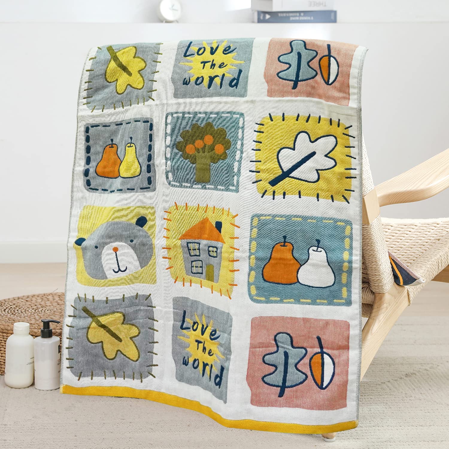 

Vanxing Gauze Bath Natural Antibacterial and Set of 70x140cm Towels, 100% Cotton, Skin-Friendly, Baby-Friendly, Quick-Drying, Breathable, Cute,