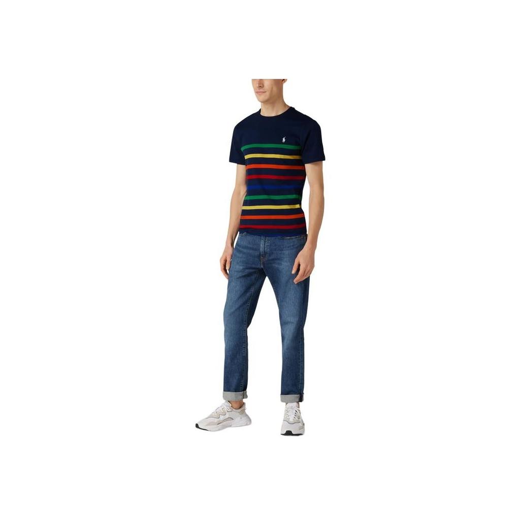 Polo Ralph Lauren SS22 Tricou cu mânecă scurtă cu gât rotund cu dungi Bărbați Topuri Albastru 860413-001