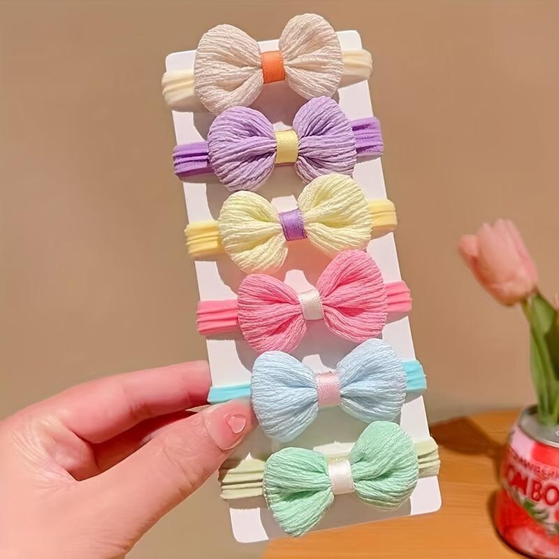 6pcs Sweet Solid Bow Hair Ties for Girls - Soft Polyester Ponytail Holders & Accessories