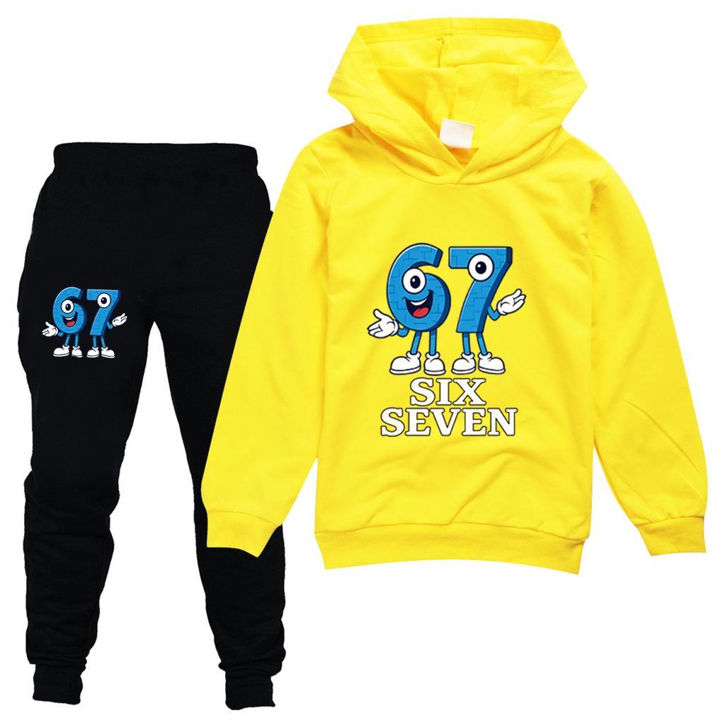 2pcs Steal A Brainrot Children's Tracksuit Set Anime 67 Six Seven Hoodies Pants New Thin Sweatshirt Sweatpants Suit Kids Clothes