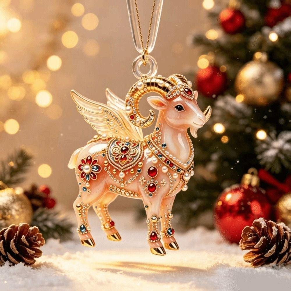 2D Flat Goat Hanging Ornament Shining Christmas Tree Ornament Zodiac Goat Souvenir  Bag Charms