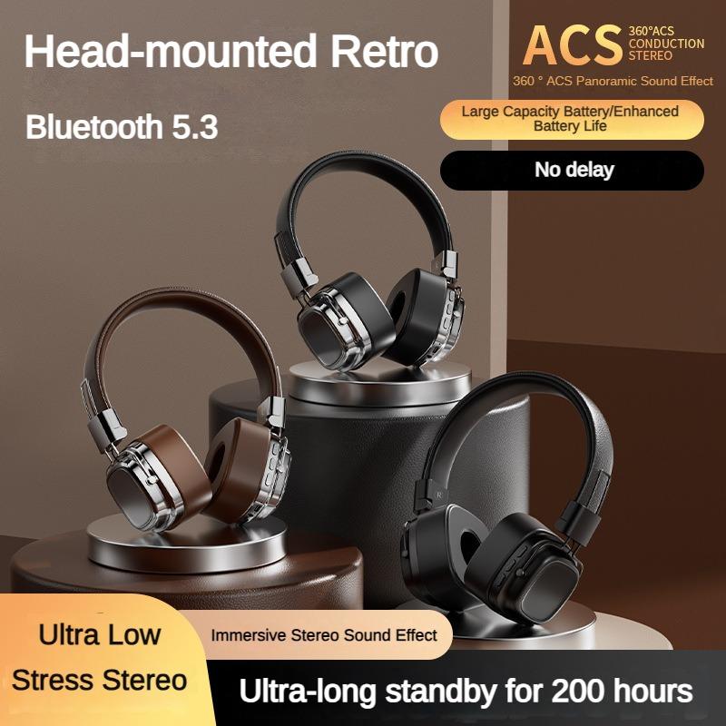 2024 New Classic Over Ear Headsets Studio Dj Stereo Bluetooth5.3 Wireless Retro Headphones Touch Control Type C Earphones