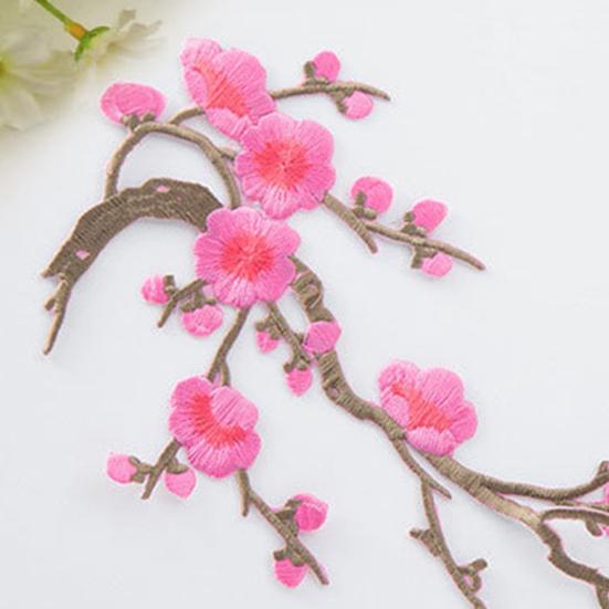 Cherry Blossom Iron Patch Iron-on Blossom Plum Applique Patch Embroidered Floral Patch for Jeans Garment Jackets Backpacks Clothes DIY Crafts