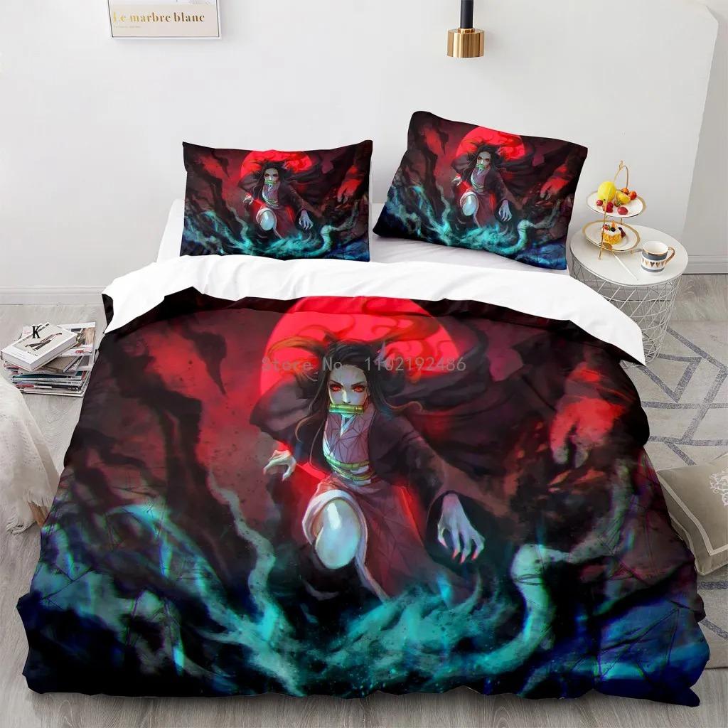 Fashionable Demon Slayer Bedding Sets Anime Printed Comforter Cover Set Single Twin Full Queen Boys Girls Teen Bedroom Decor