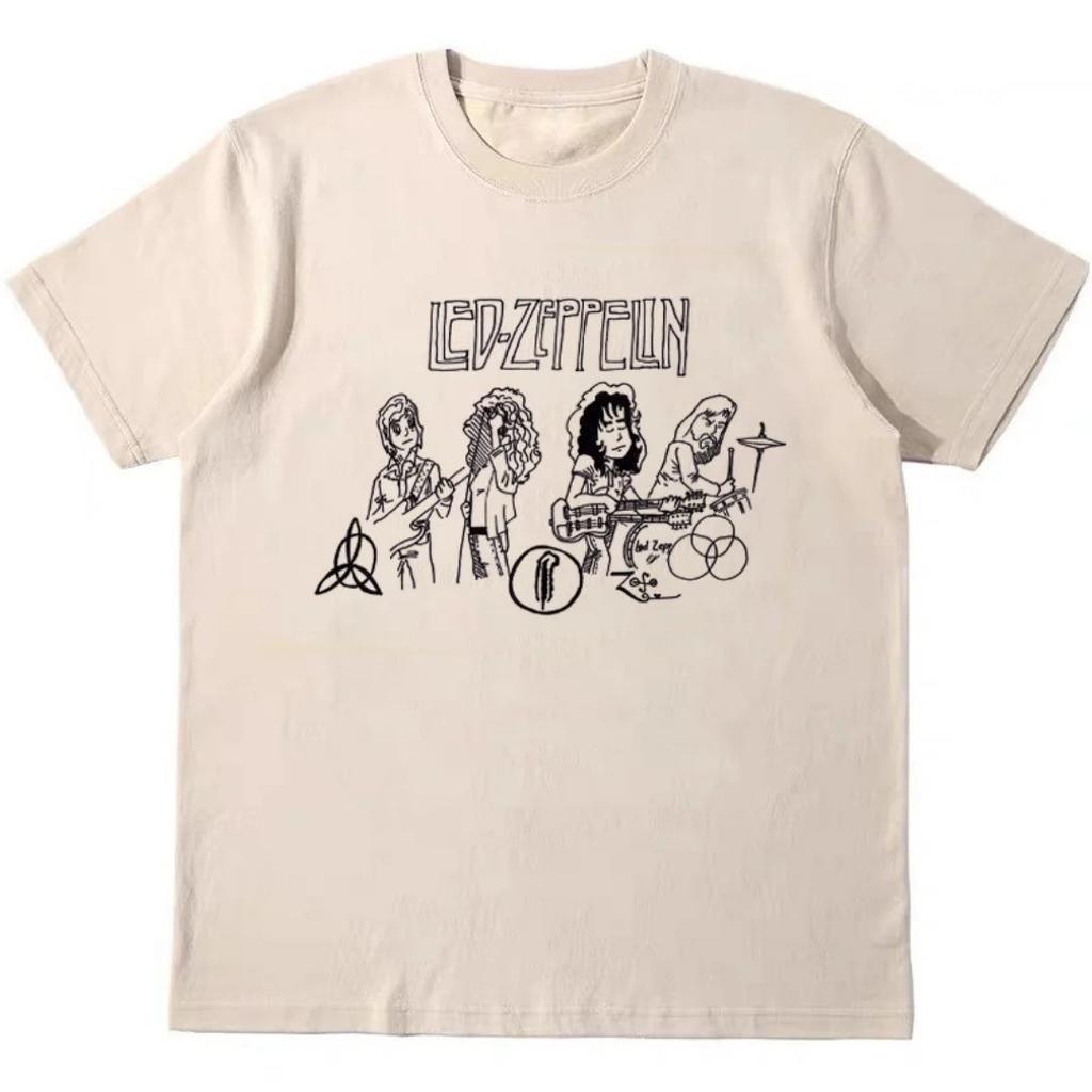 2026 Led Zeppelin Band Retro Vintage Loose T-shirt Spring Fashion Sports Pure Cotton Men's T-Shirt Clothing Tee Y2k Woman